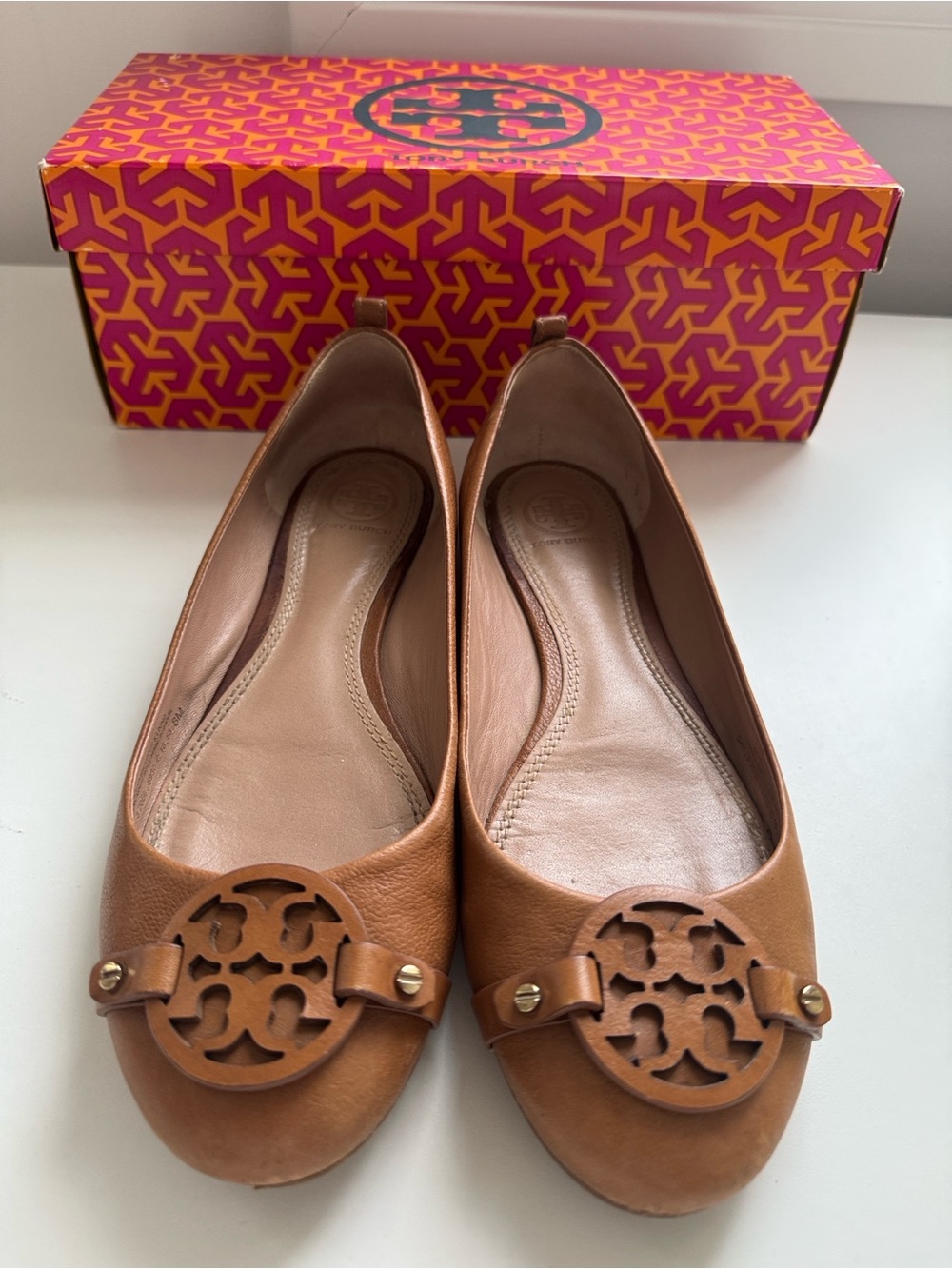 Tory Burch Mini Miller Flat Royal Tan 206 Micro Tumbled Leather/ Veg Leather